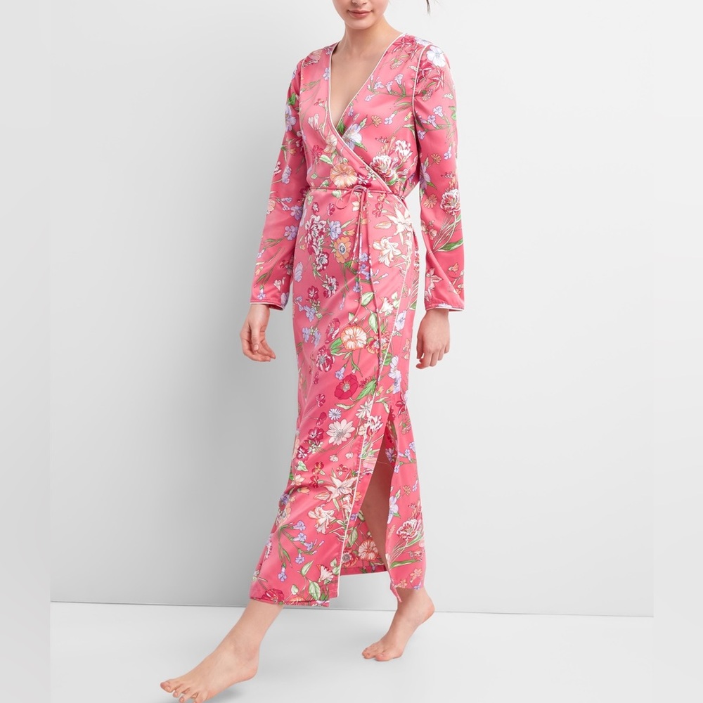 Floral Pink Gap Satin Robe - Size Large